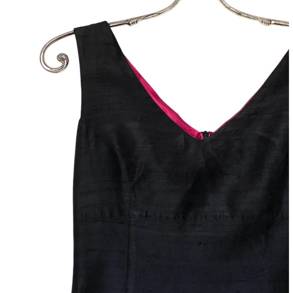 Kimera Black Silk Shantung Asymmetrical Midi Dress with Pink Poly Lining Size S - Picture 5 of 11